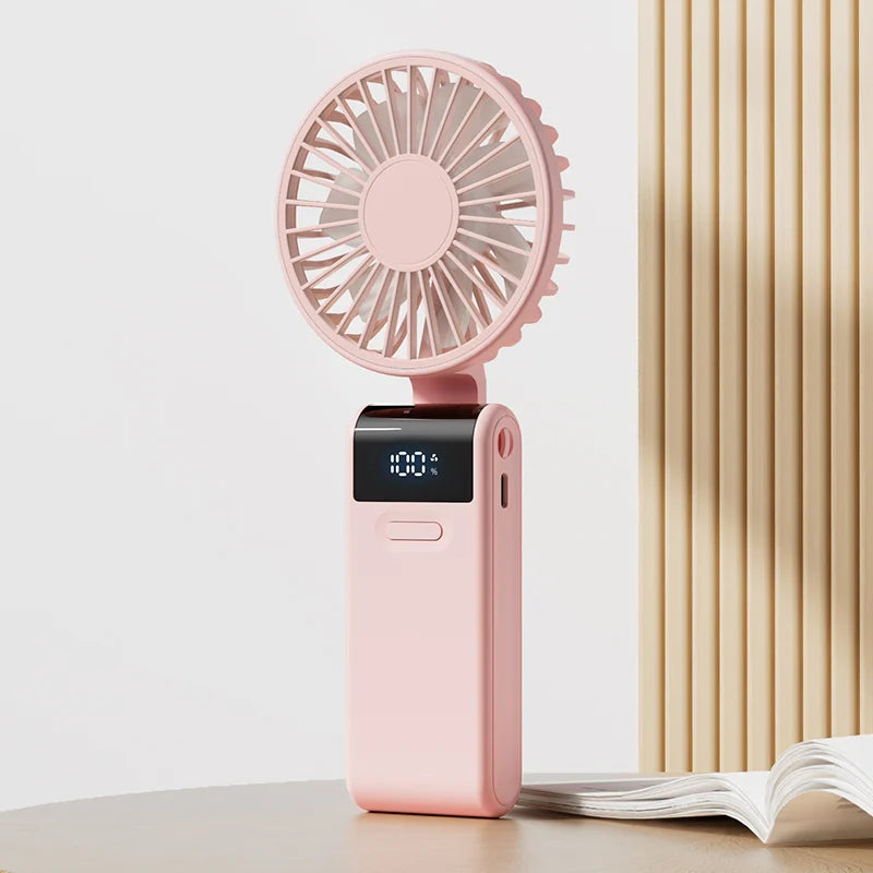 WO.Poblwc Handheld Mini Fan – 1800mAh Foldable, 5-Speed USB Rechargeable, Neck Hanging, Phone Stand, for Home & Outdoor