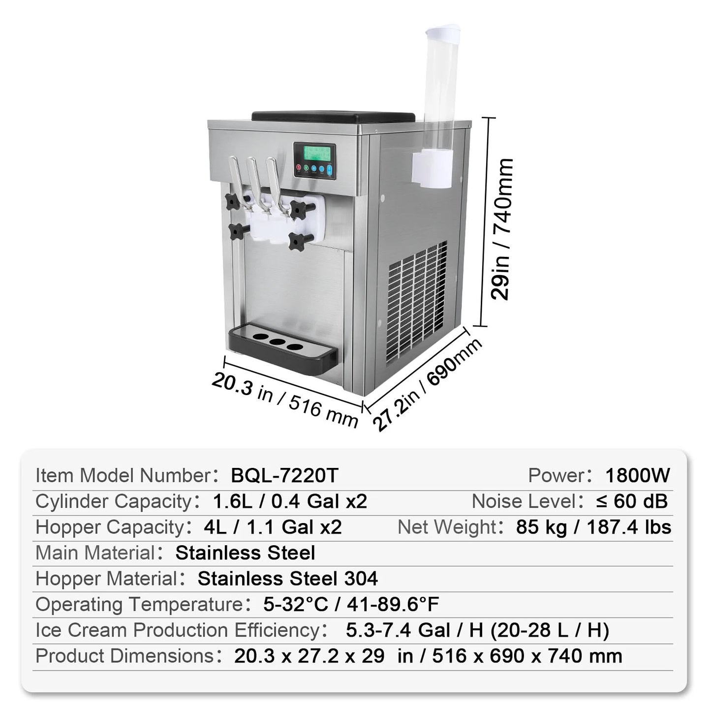 SucceBuy 4L Soft Serve Ice Cream Machine – Touch Screen, Auto Clean, Pre-Cooling | EU