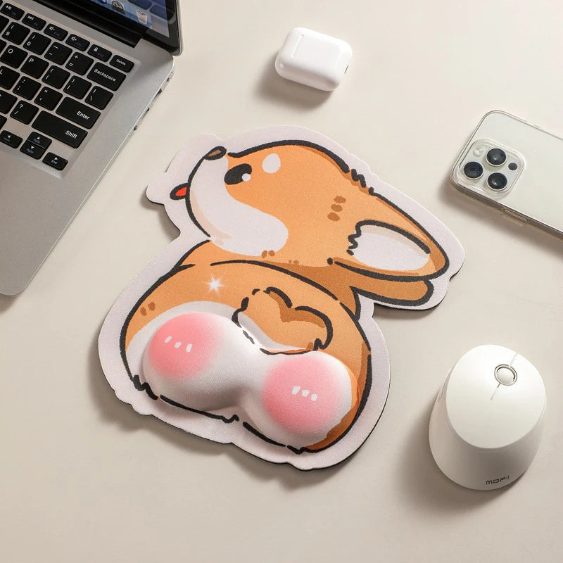 Cute Cartoon Corgi & Cat Mouse Pad with Wrist Rest – Memory Foam, Anti-Slip, Office Gift