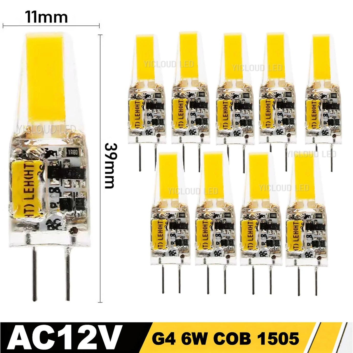 10pcs G4 / G9 / E14 LED COB Bulbs – Dimmable 6W 9W, 12V/220V, Halogen Replacement