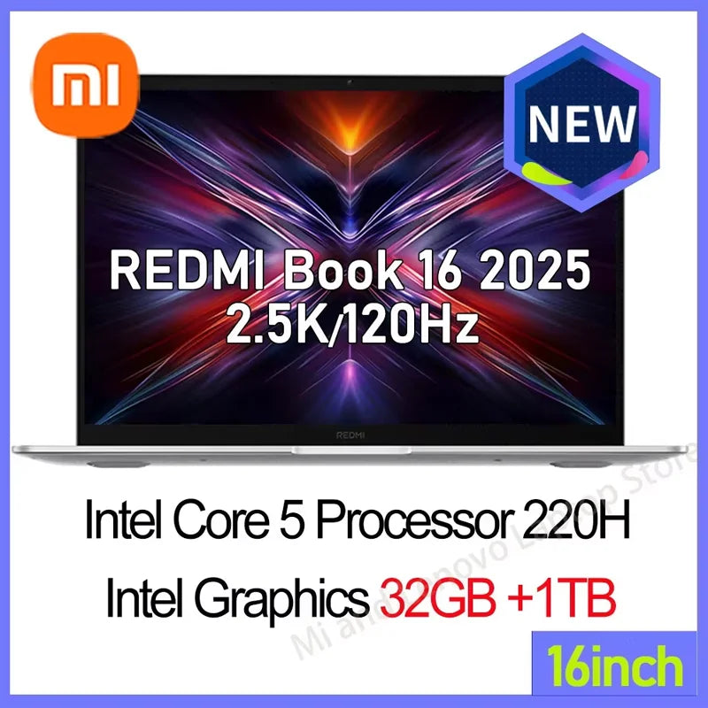 Xiaomi Redmi Book 16 2025 — Intel Core 5-220H, 16/32GB RAM, Up to 1TB SSD, 2.5K 120Hz