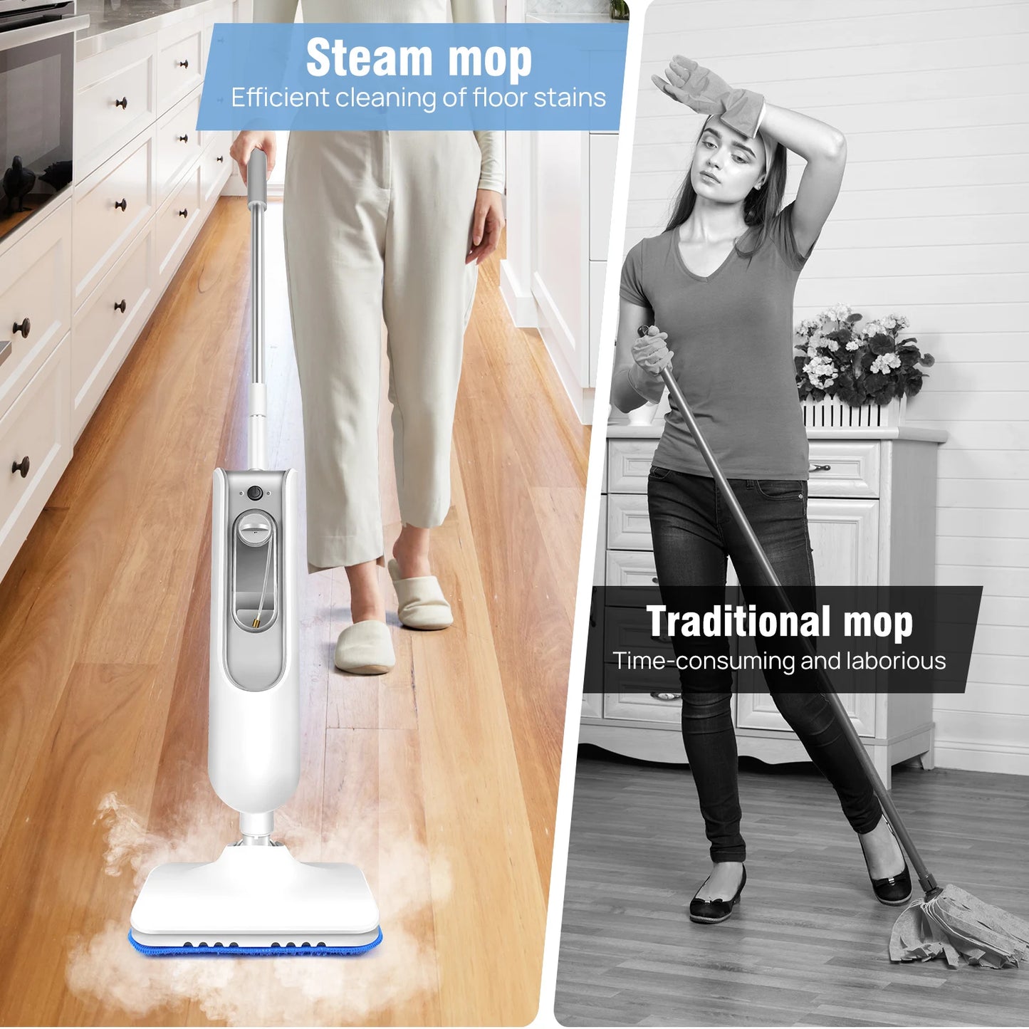 Steam Mop & Detachable Steam Cleaner 1500W – Kills 99.9% Bacteria, Carpet & Floor, 400ml