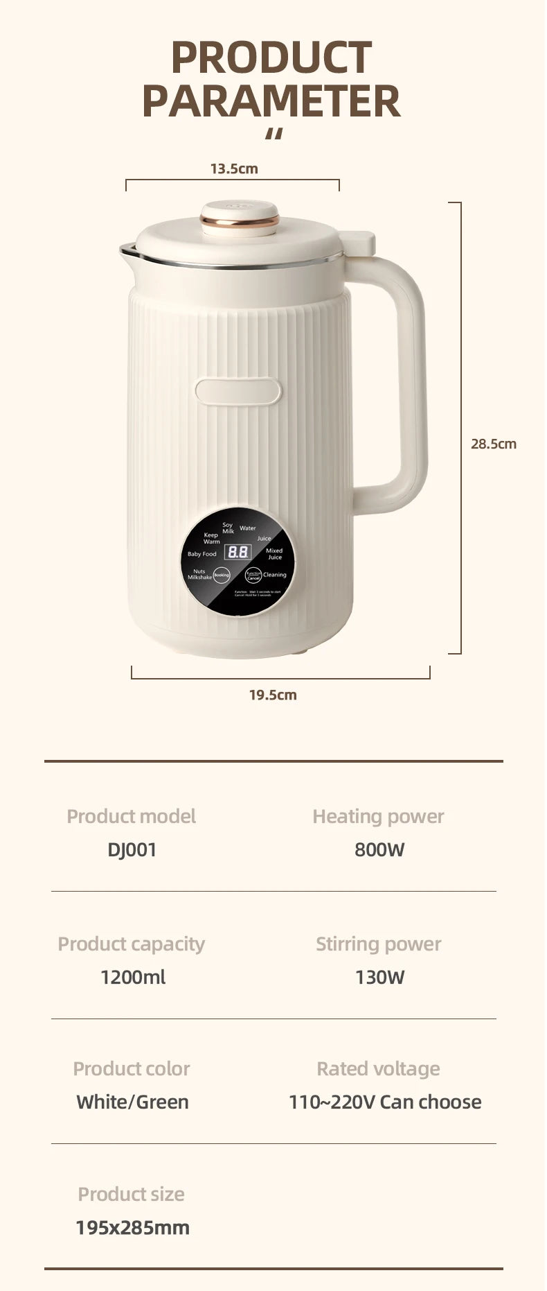 8-in-1 Automatic Nut Milk Machine & Coffee Maker – 40oz, Self-Cleaning, Delay Start, Keep Warm