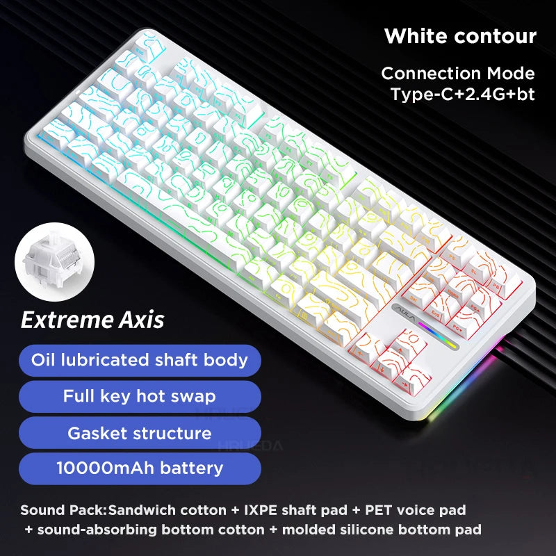AULA F87 Pro Mechanical Keyboard – 87-Key, Tri-Mode, 8000mAh, Hot Swap, RGB, PBT Gasket