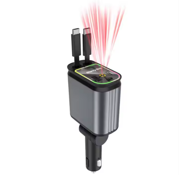 R.E.D. Shopping 100W metal car charger with USB and Type-C ports for fast charging in a sleek, durable design
