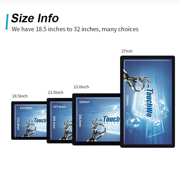 TouchWo 21.5-27 inch industrial all-in-one PC with touchscreen display, running Android and Windows 10, commercial monitor by R.E.D. Shopping