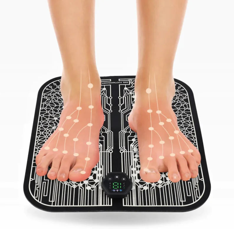 R.E.D. Shopping EMS neuropathy mat with electric muscle stimulation and acupressure for pain relief and relaxation.