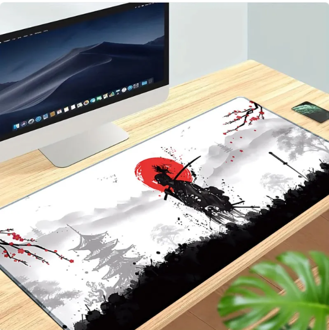Large Samurai Edge gaming mouse pad by R.E.D. Shopping, non-slip desk mat with detailed Samurai Edge design for computer setup.