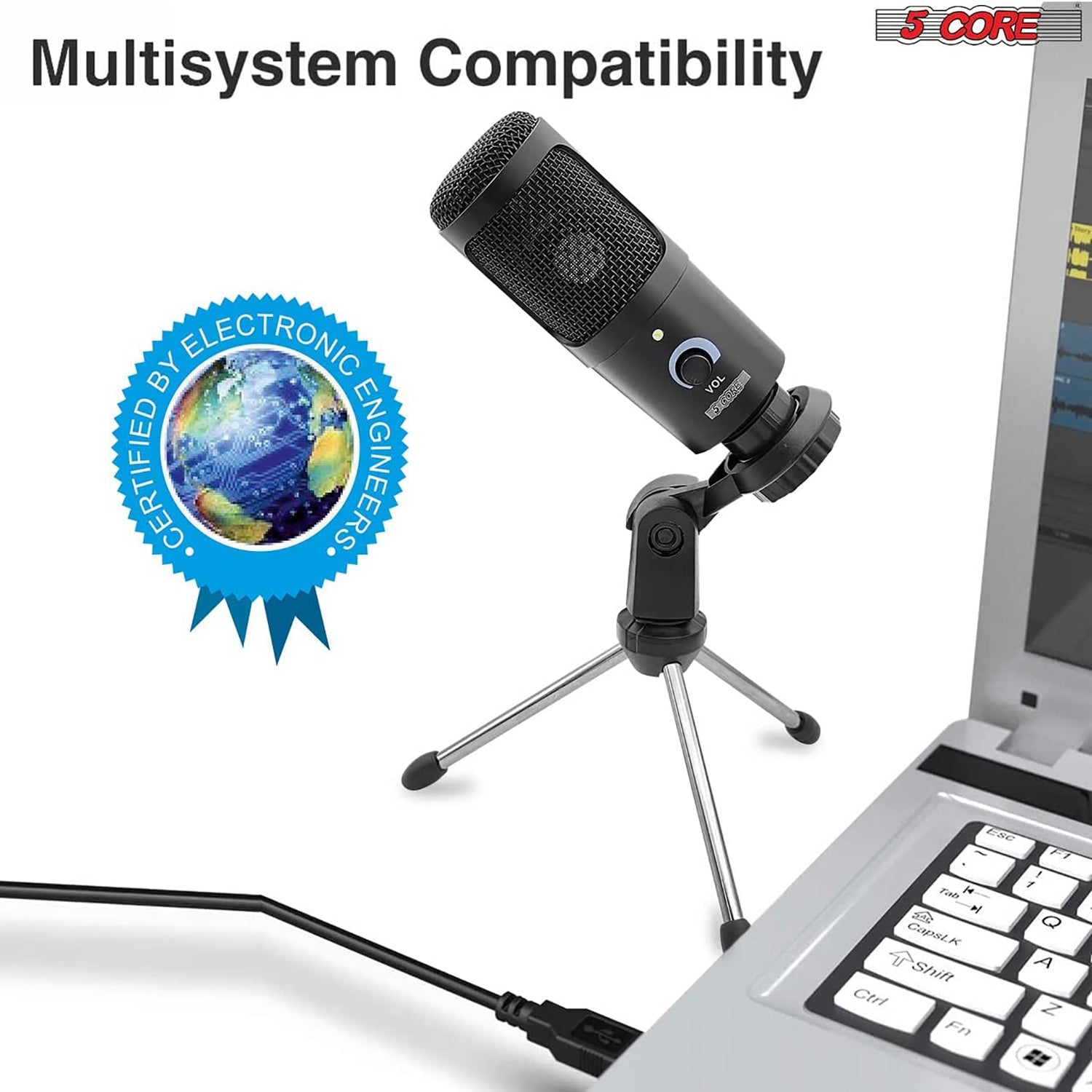 R.E.D. Shopping 5Core recording microphone podcast bundle with condenser mic, desk stand, foam cover, and shock mount.