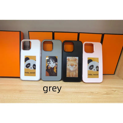 E-ink screen DIY phone case for iPhone with customizable display, designed by R.E.D. Shopping, showing the case's front view.