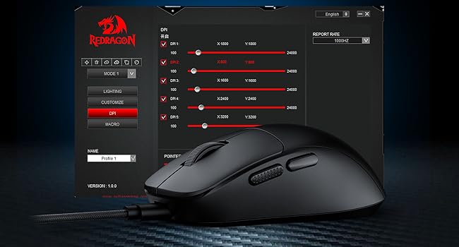 Redragon M817 Wired Gaming Mouse | 24000 DPI | 37G Ultra-Light | 5 Buttons | Ergonomic | Black Blue