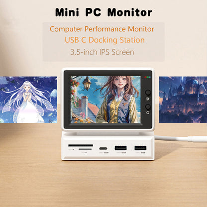 3.5" IPS Mini Screen with USB-C Hub – AIDA64 CPU/RAM Monitor for PC & MacBook