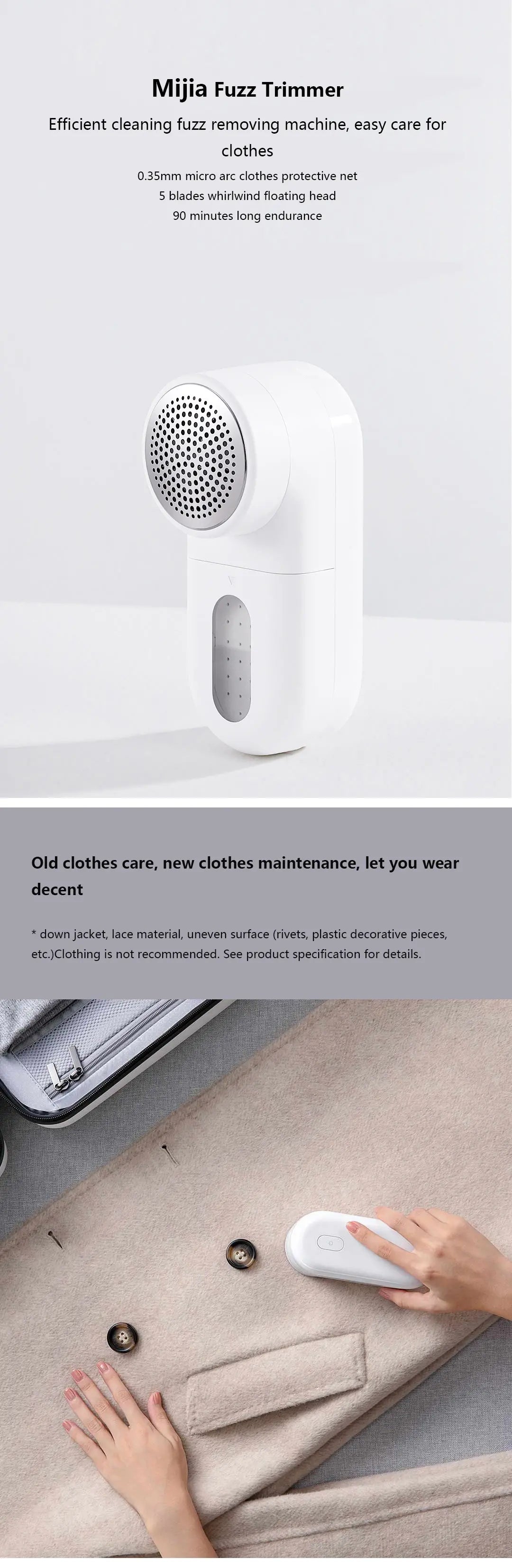 Xiaomi MIJIA Rechargeable Lint Remover – Portable Fabric Shaver for Clothes & Sweaters