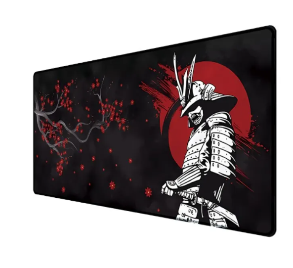 Large Samurai Edge gaming mouse pad by R.E.D. Shopping with non-slip rubber base and smooth surface for computer gaming setup.