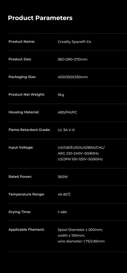 Creality Space Pi X4 Filament Dryer – Dual Chamber, Active Dehumidification