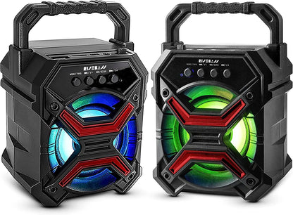 Wireless Bluetooth speaker by R.E.D. Shopping, compact portable electronic device with black mesh grille and control buttons.