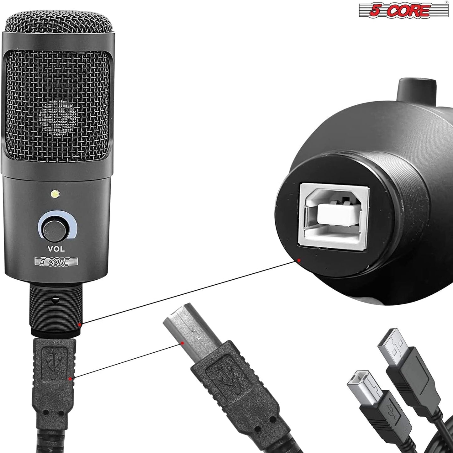 R.E.D. Shopping 5Core recording microphone podcast bundle with condenser mic, desk stand, foam cover, and shock mount on a desk