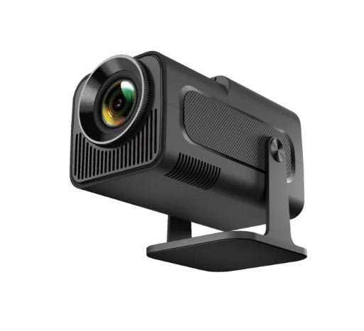 Portable R.E.D. Shopping mini projector displaying HD video for home entertainment on a wall.