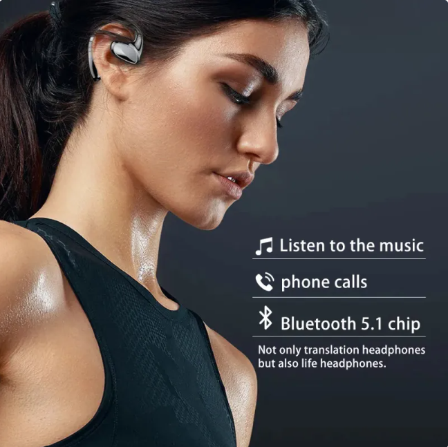 Wireless R.E.D. TransLingua Bluetooth smart translation headphones with over-ear design and touch controls for multilingual audio.