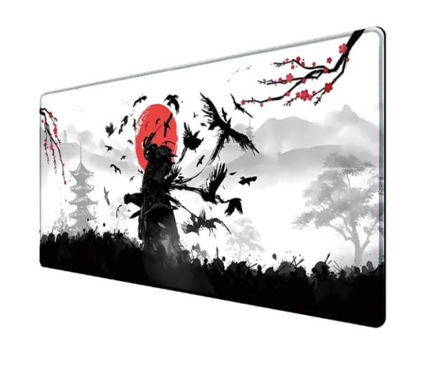 Red Shopping Samurai Edge gaming mouse pad, large non-slip desk mat with detailed design for computer gaming setup.