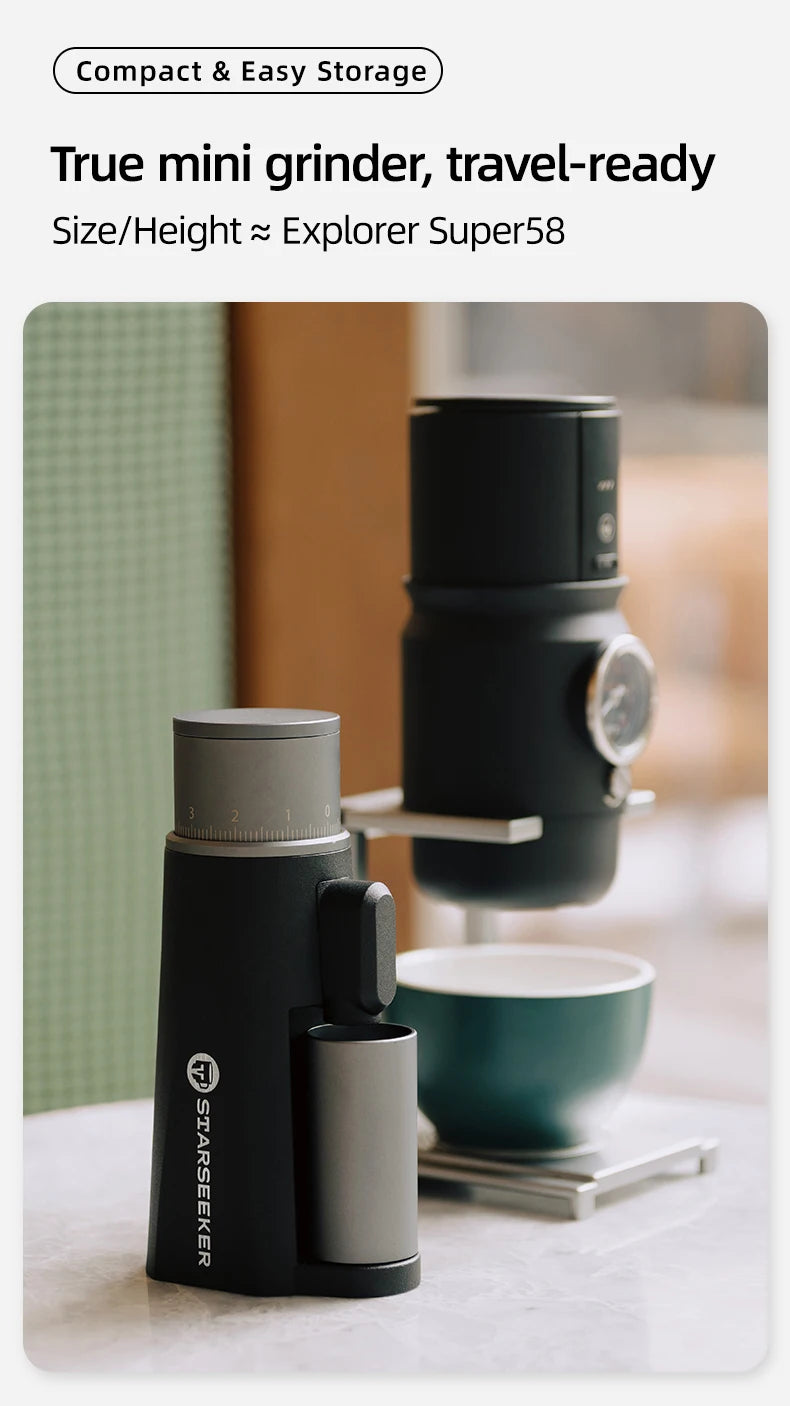 STARSEEKER EDGE Mini Portable Coffee Grinder – 38mm Cone Burr, Type-C