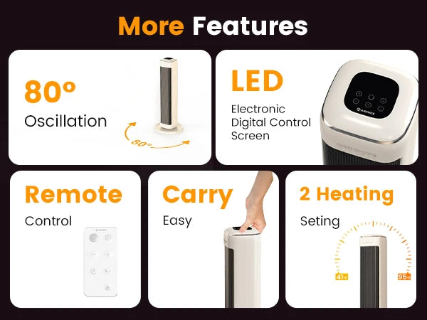 AIRMATE 25" Ceramic Tower Space Heater | Thermostat | Large Room | Indoor
