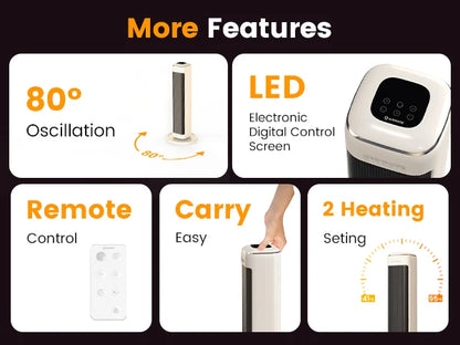 AIRMATE 25" Ceramic Tower Space Heater 1500W | Thermostat | Large Room