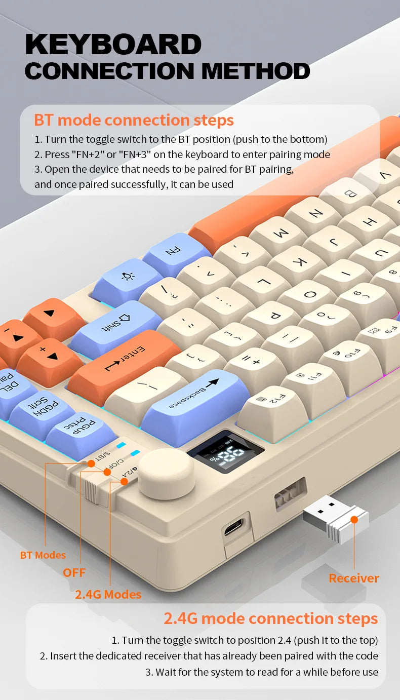YQT K92 Wireless Keyboard & Mouse Set – 80% Layout, Bluetooth 2.4G, Multi-Language, Backlit, 2000mAh