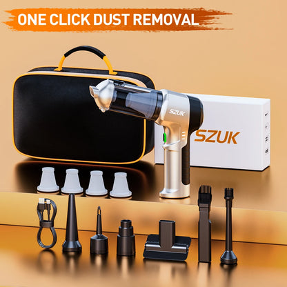 SZUK Portable Car Vacuum Cleaner by R.E.D. Shopping, 100W, 15KPa, wireless handheld with 3-in-1 design for home and car cleaning.