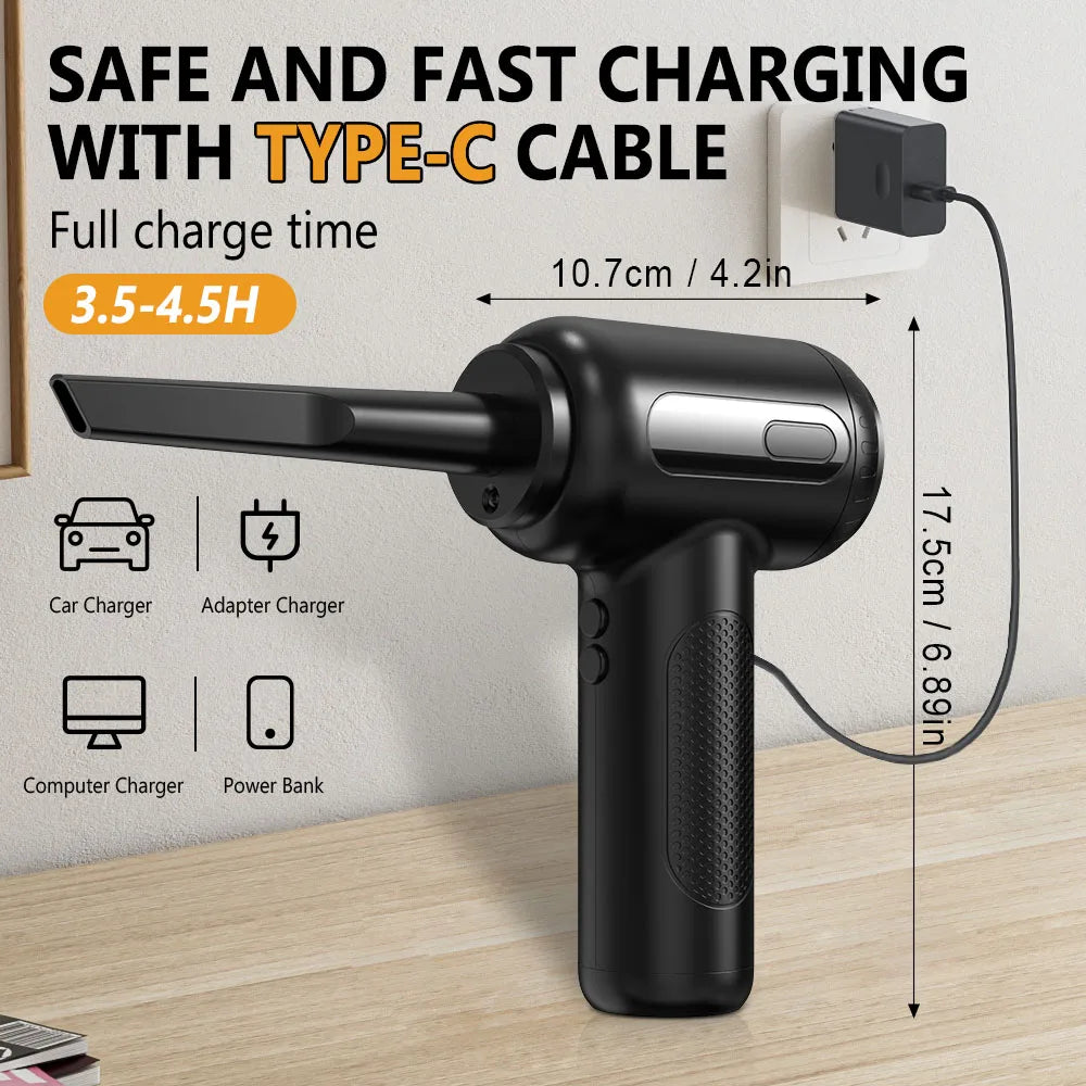 YASOKO 2-in-1 Air Blower & Vacuum Cleaner – 6000mAh Cordless, Keyboard & Computer Duster