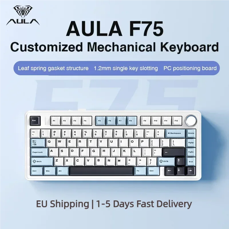 AULA F75 Mechanical Keyboard – 75% Layout, Tri-Mode (2.4G/BT/USB), RGB, Hot-Swap, PBT Keycaps