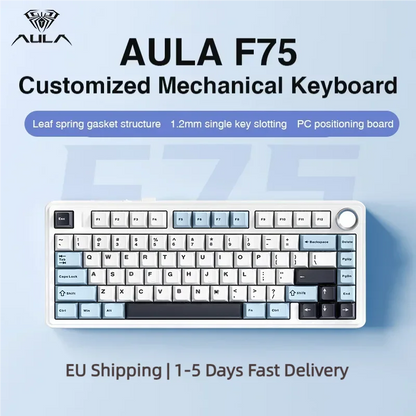 AULA F75 Mechanical Keyboard – 75% Layout, Tri-Mode (2.4G/BT/USB), RGB, Hot-Swap, PBT Keycaps