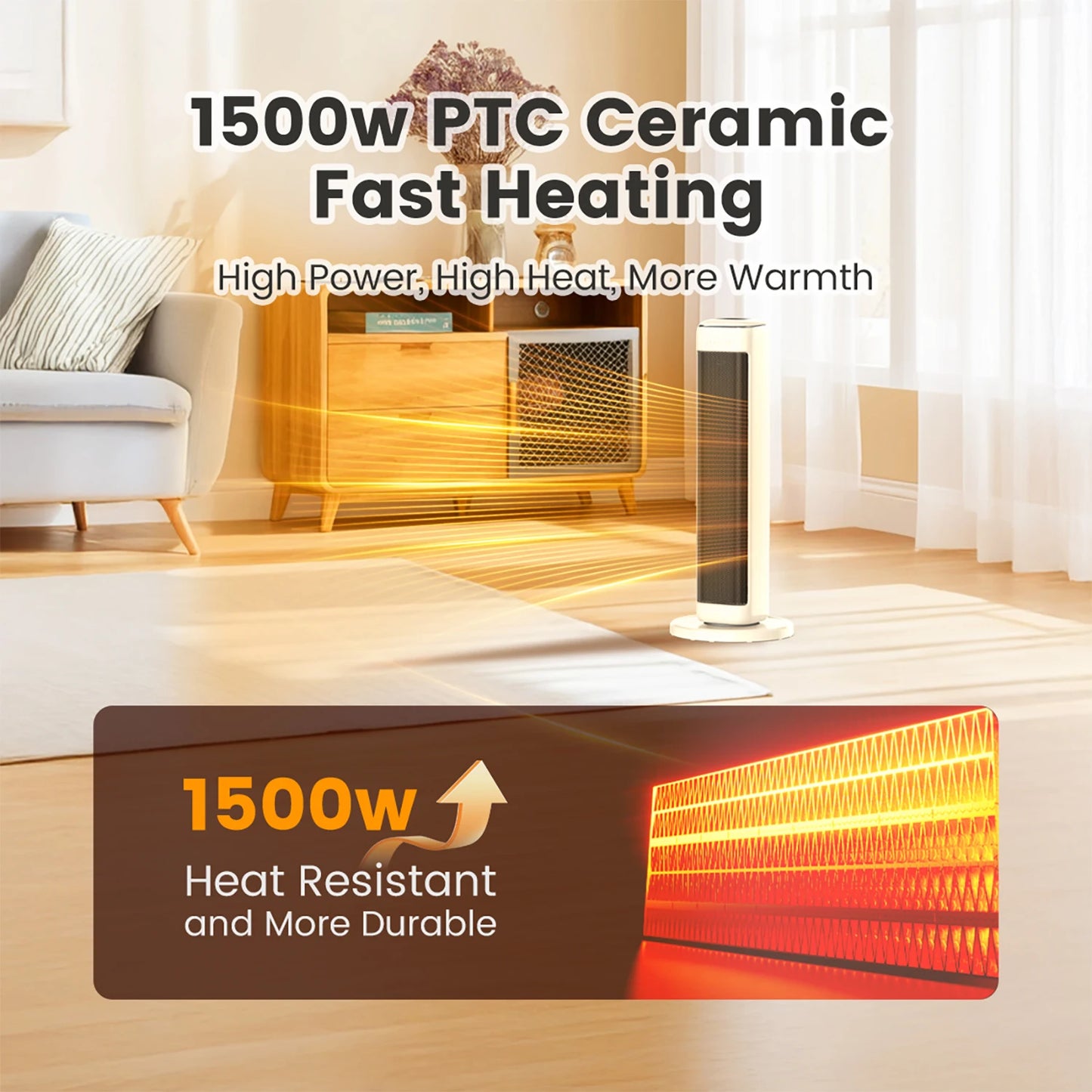 AIRMATE 25" Ceramic Tower Space Heater 1500W | Thermostat | Large Room