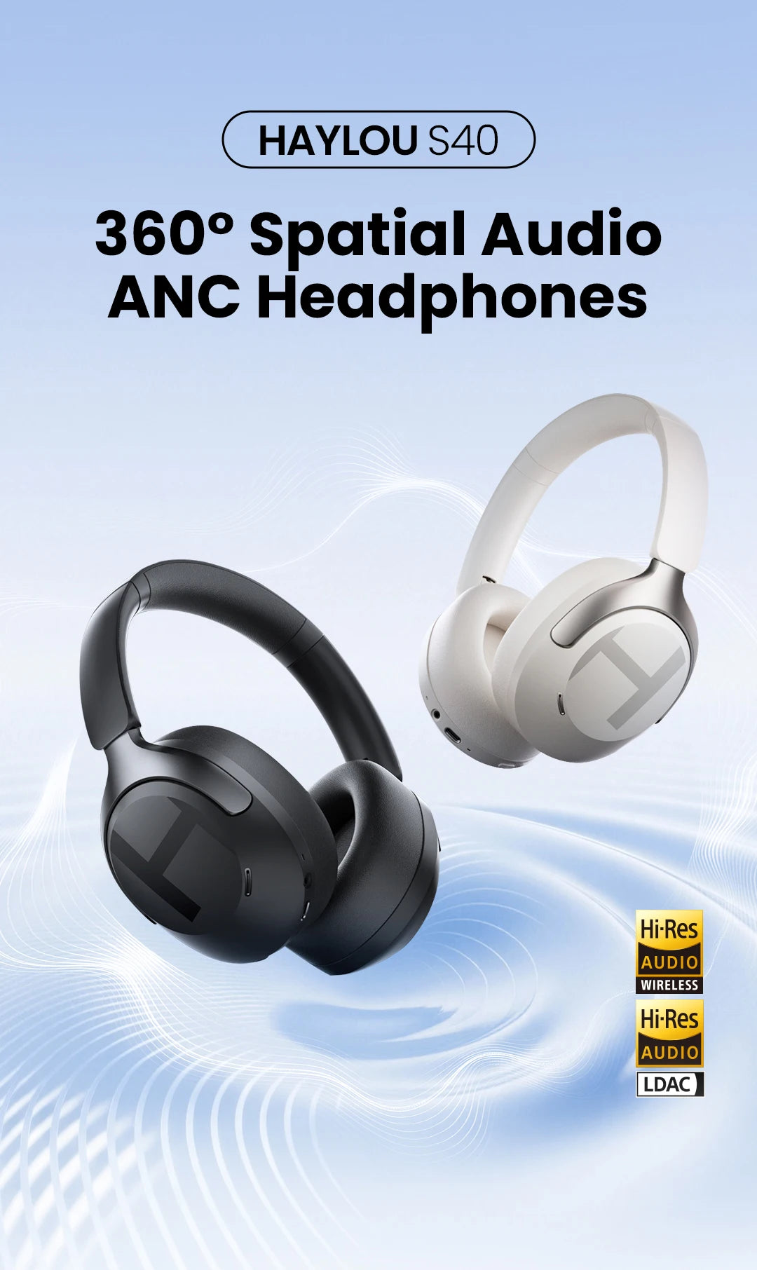 HAYLOU S40 ANC Wireless Headphones – 50dB, LDAC, 3D Spatial Audio, Bluetooth 6.0, 90Hrs