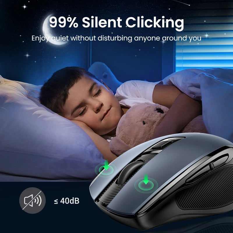 UGREEN MU006 Wireless Mouse – BT5.0 & 2.4G, 4000 DPI, 6 Silent Buttons, Ergonomic for MacBook & PC