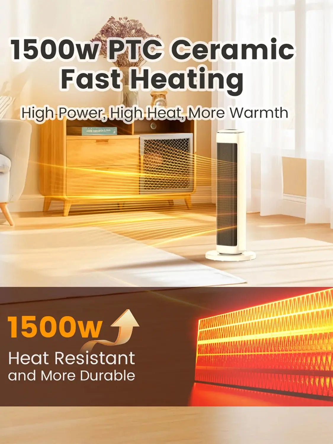 AIRMATE 25" Ceramic Tower Space Heater 1500W | Thermostat | Large Room