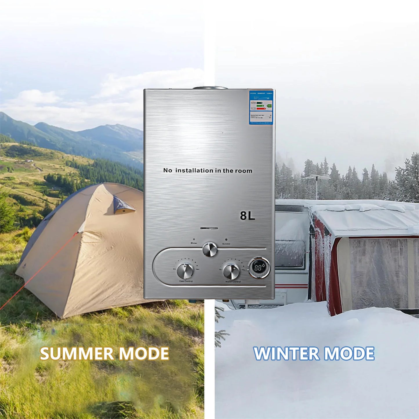 LPG Gas Water Heater 6L / 8L | Stainless Steel | Shower Kit | Camping & Home