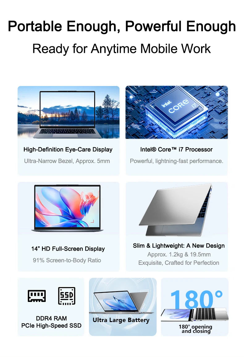 Yepo 14.1" Ultra Slim Laptop – Intel Core i7-8650U, 16/32GB DDR4, up to 2TB SSD, Windows 11 Pro