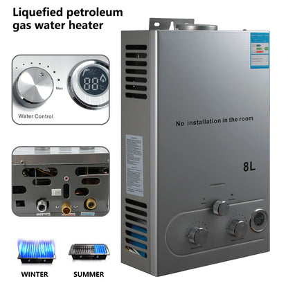 LPG Gas Water Heater 6L / 8L | Stainless Steel | Shower Kit | Camping & Home