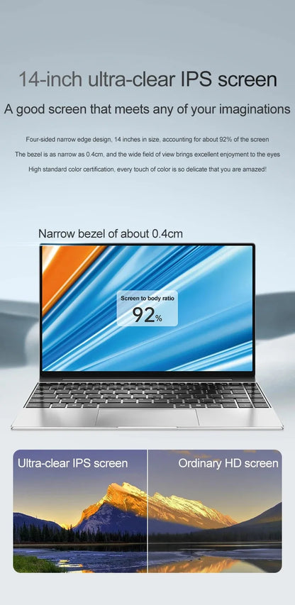 Ultra Slim 14.1" Laptop – Intel N3700, Up to 16GB RAM, Up to 2TB SSD, Win 11