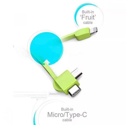 R.E.D. Shopping 20000mAh power bank with built-in cable for iPhone, Samsung, and USB-C devices, portable electronic accessory.