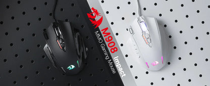 Redragon M908 Wired Gaming Mouse – 12400 DPI, 18 Buttons, RGB (Black/White)