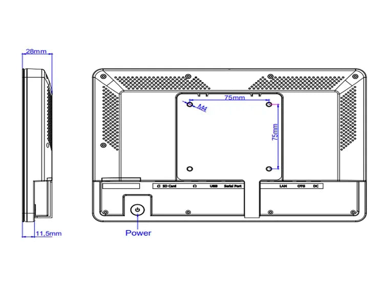 10-inch Android PoE industrial wall mount tablet by R.E.D. Shopping with WiFi, RJ45, Bluetooth, VESA mount, and customizable bracket.