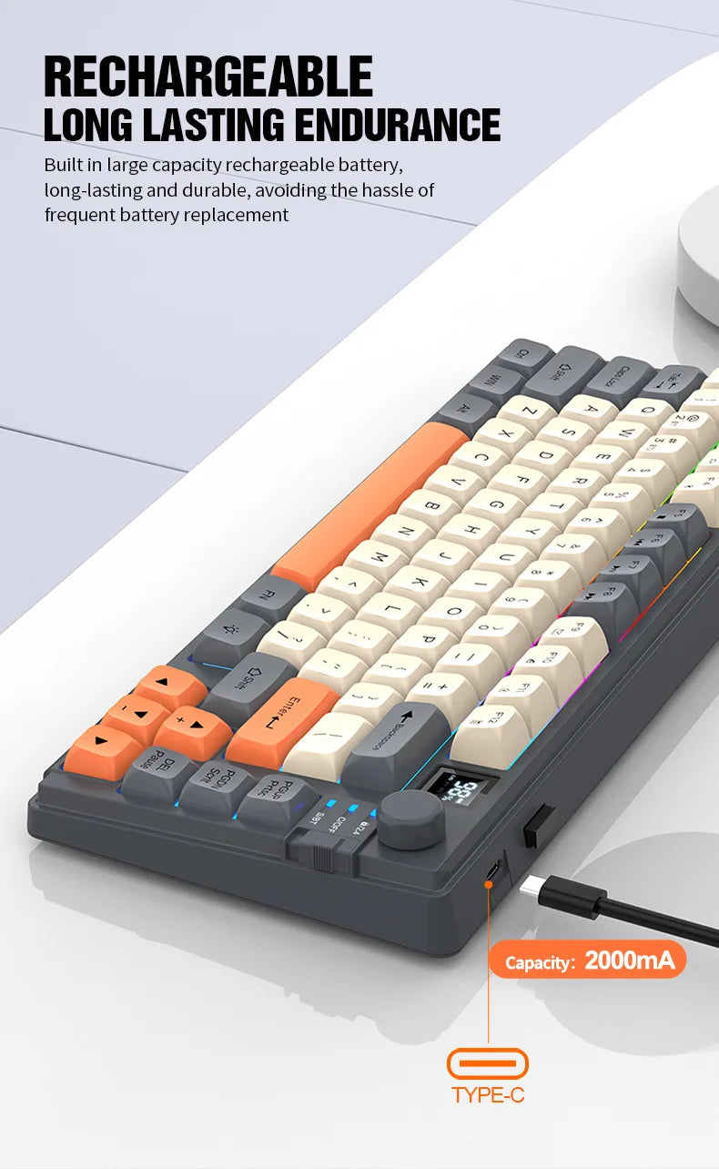 YQT K92 Wireless Keyboard & Mouse Set – 80% Layout, Bluetooth 2.4G, Multi-Language, Backlit, 2000mAh