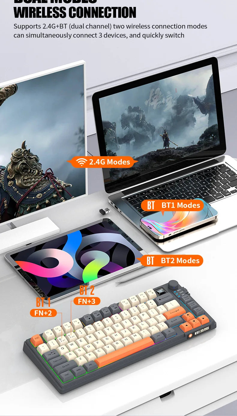 YQT K92 Wireless Keyboard & Mouse Set – 80% Layout, Bluetooth 2.4G, Multi-Language, Backlit, 2000mAh