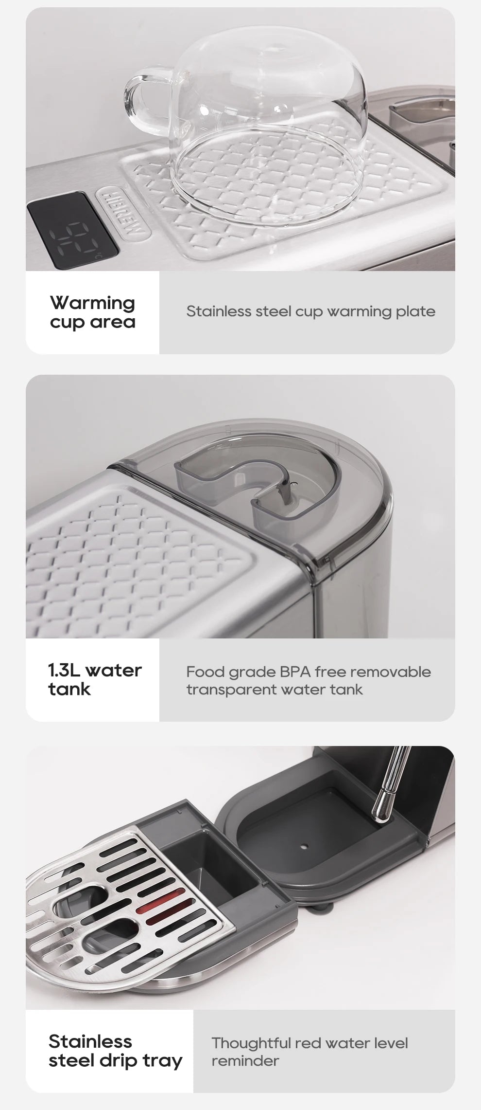 HiBREW H10B Fully Automatic Coffee Machine | Bean-to-Cup | Built-in Grinder | EU 220V