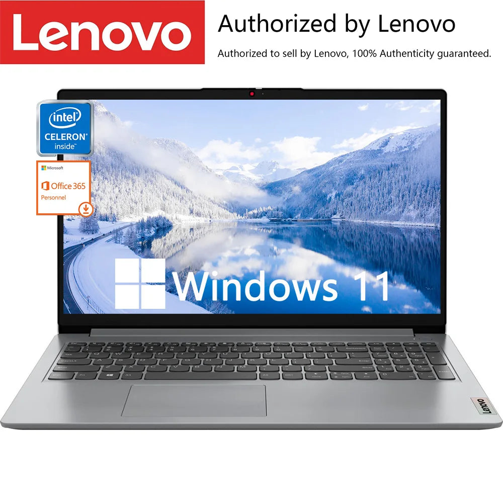 Lenovo IdeaPad 1i 15.6" Business Laptop – Intel Celeron N4500, up to 20GB RAM, up to 640GB Storage, WiFi 6, 1-Year Office 365