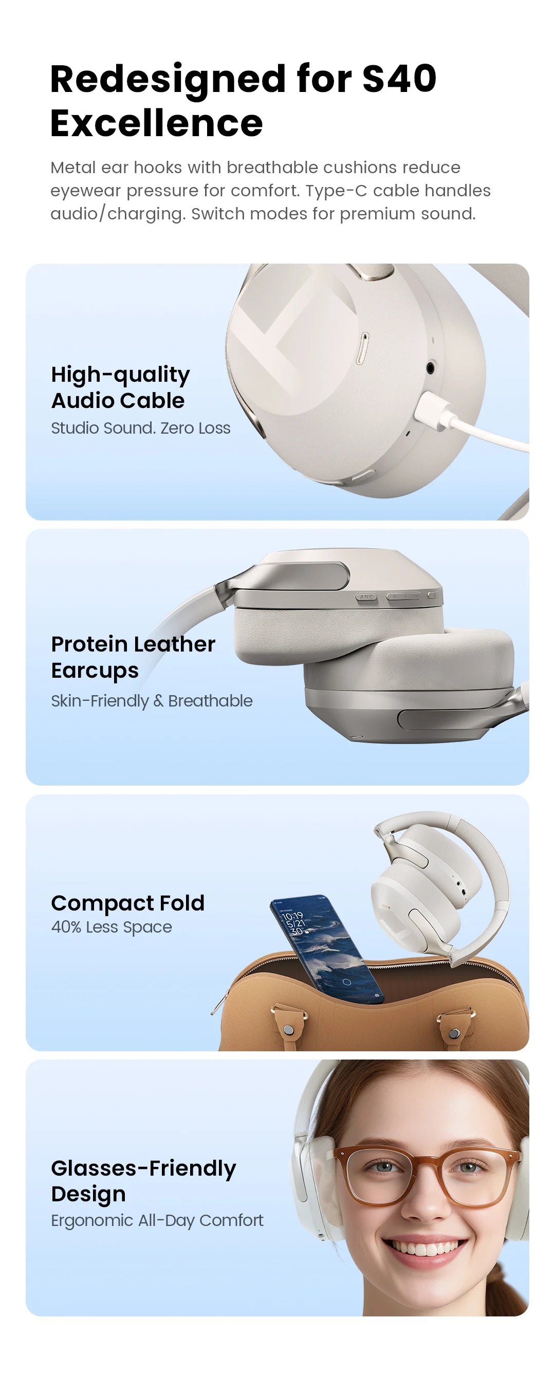 HAYLOU S40 ANC Wireless Headphones – 50dB, LDAC, 3D Spatial Audio, Bluetooth 6.0, 90Hrs