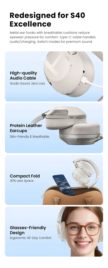 HAYLOU S40 ANC Wireless Headphones – 50dB, LDAC, 3D Spatial Audio, Bluetooth 6.0, 90Hrs