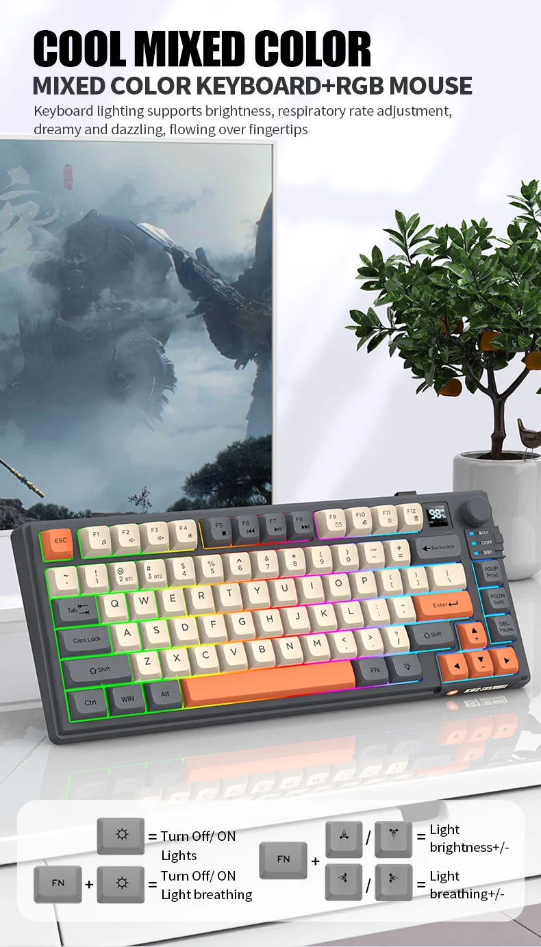 YQT K92 Wireless Keyboard & Mouse Set – 80% Layout, Bluetooth 2.4G, Multi-Language, Backlit, 2000mAh